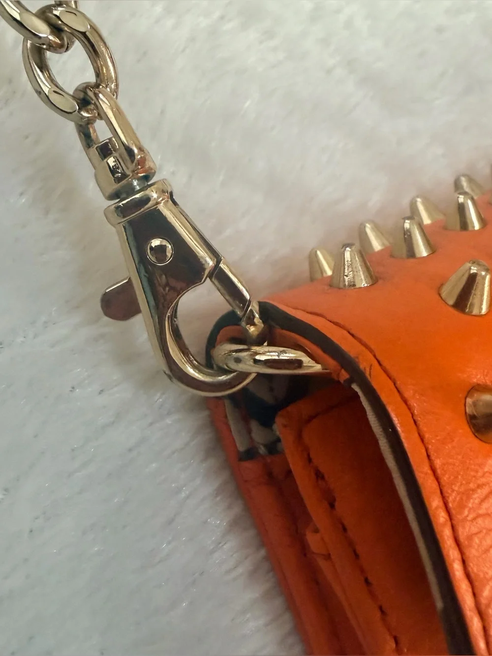 Rebecca Minkoff Studded Leather Wallet On A Chain In Vibrant Coral Orange